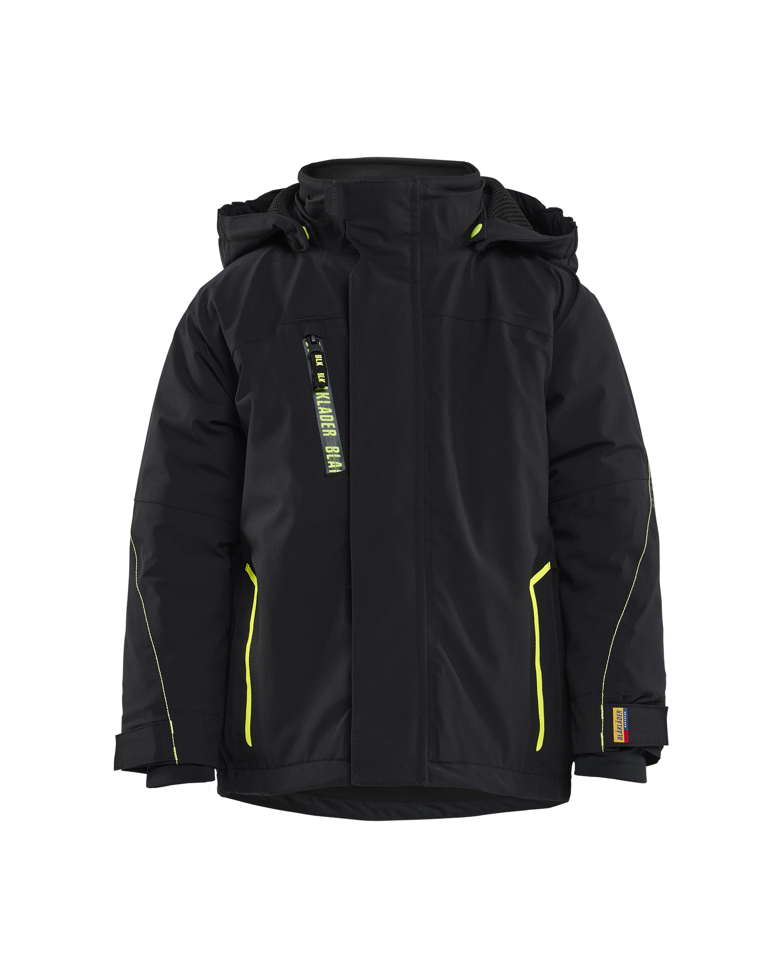 Blåkläder Kids Lichtgewicht winterjas 4-weg stretch 5210 - Zwart / High Vis Geel voorkant