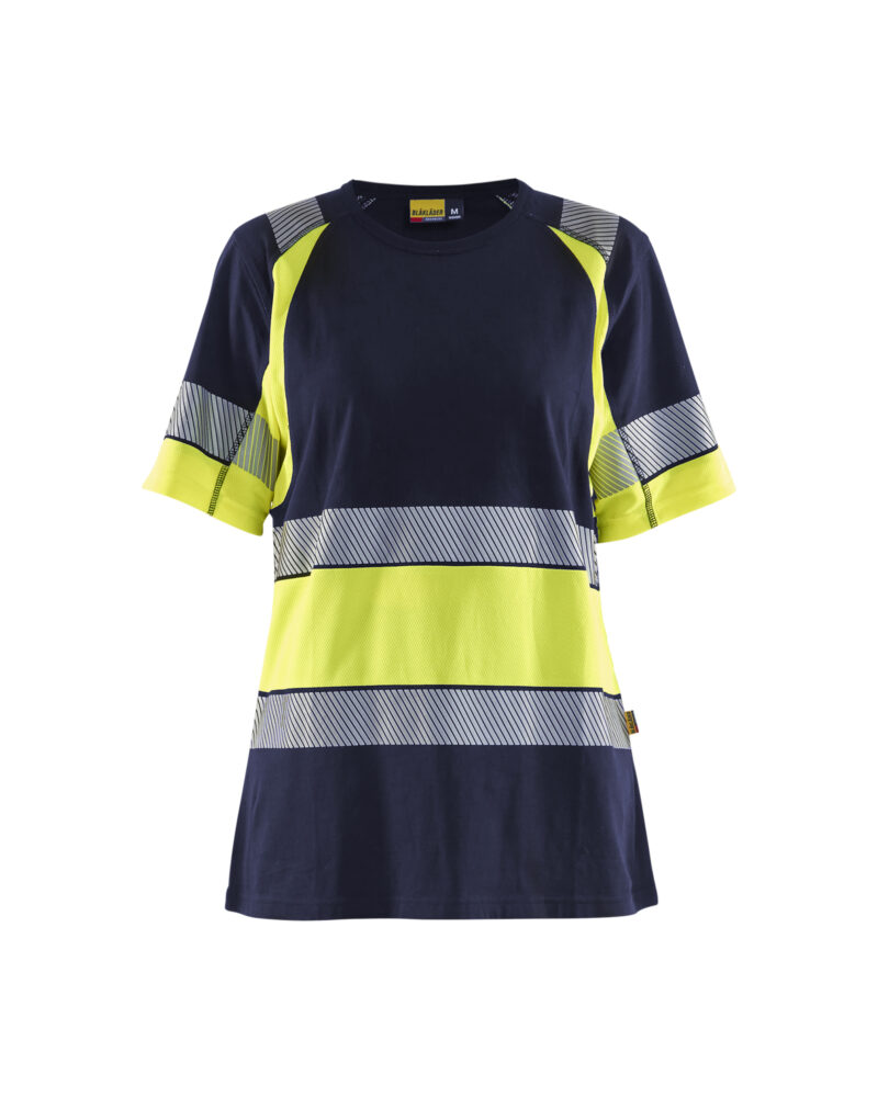 Blåkläder Dames T-Shirt High Vis 3410 - Marine / High Vis Geel voorkant