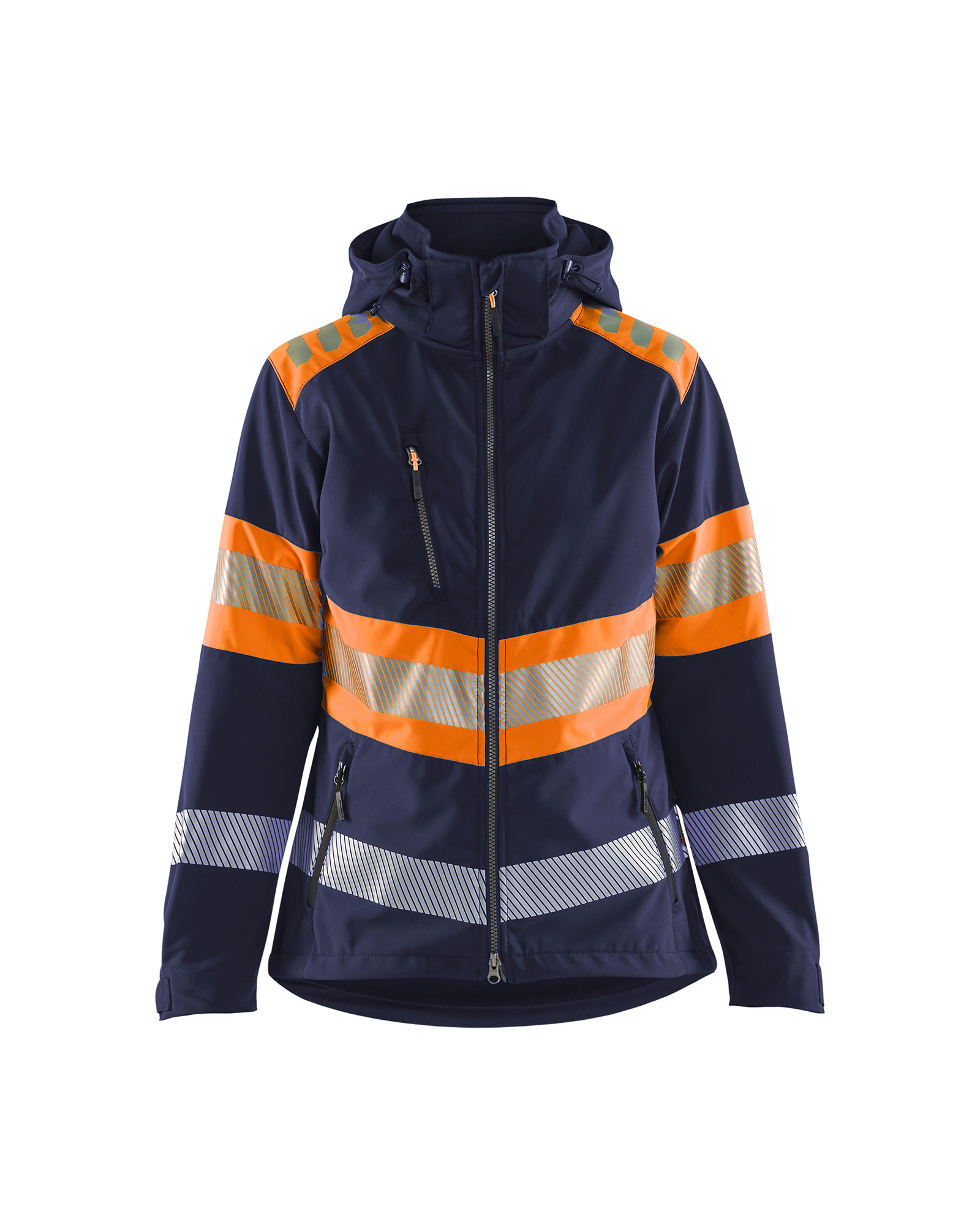 Blåkläder Dames Softshell Jack High Vis 4404 - Marineblauw / Oranje voorkant