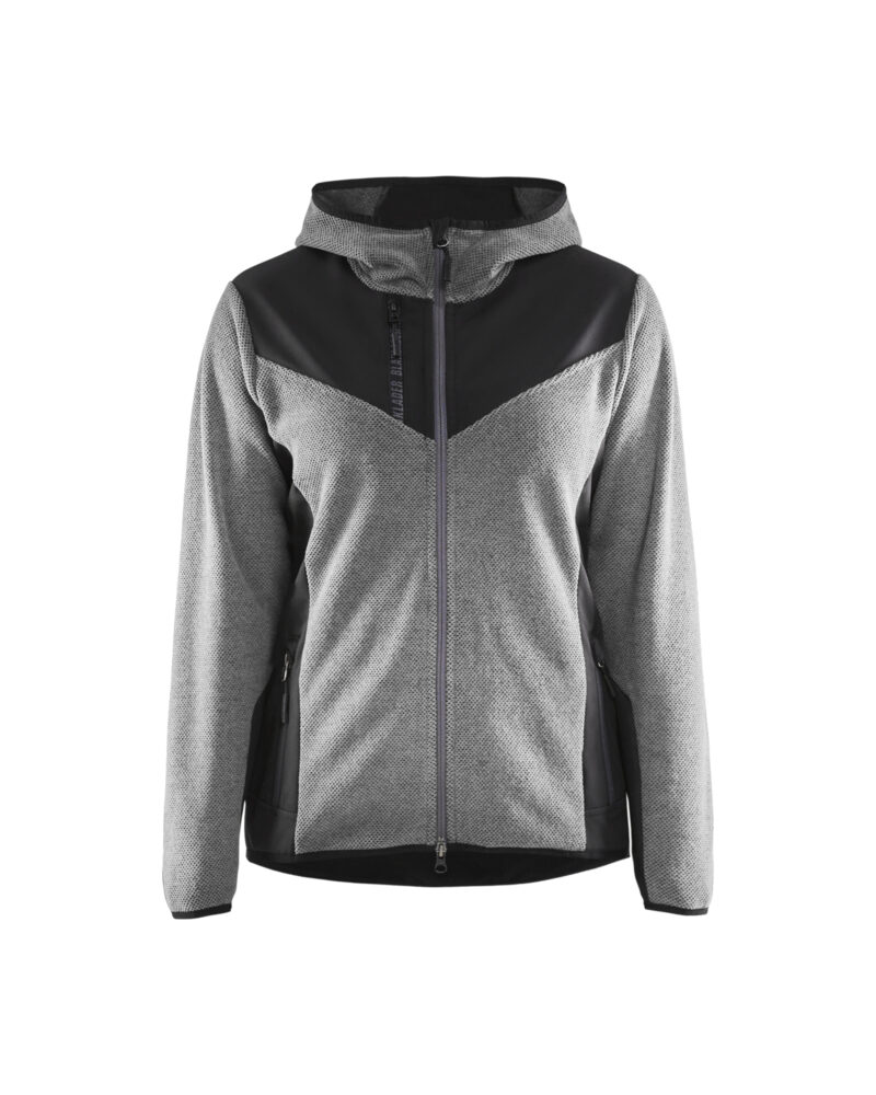 Blåkläder Dames Gebreid jack met softshell 5941 - Grijs mêlee/Zwart voorkant