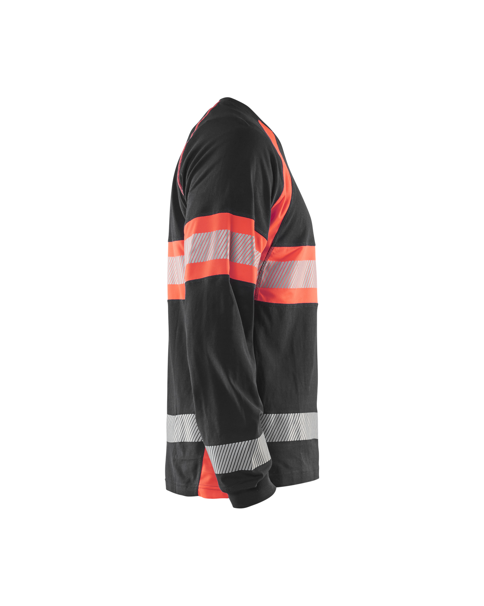 Blåkläder T-shirt lange mouwen High Vis 3510 - Zwart / High Vis Rood zijkant