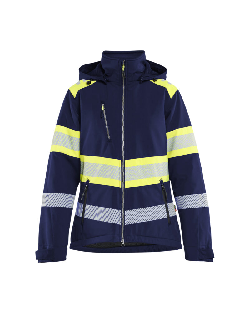 Blåkläder Dames Lichtgewicht softshell jack gevoerd high vis 4406 - Marine / High Vis Geel voorkant