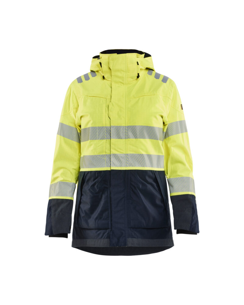 Blåkläder APC 2 Dames Multinorm Shell jack inherent 4449 - High Vis Geel/Marineblauw voorkant