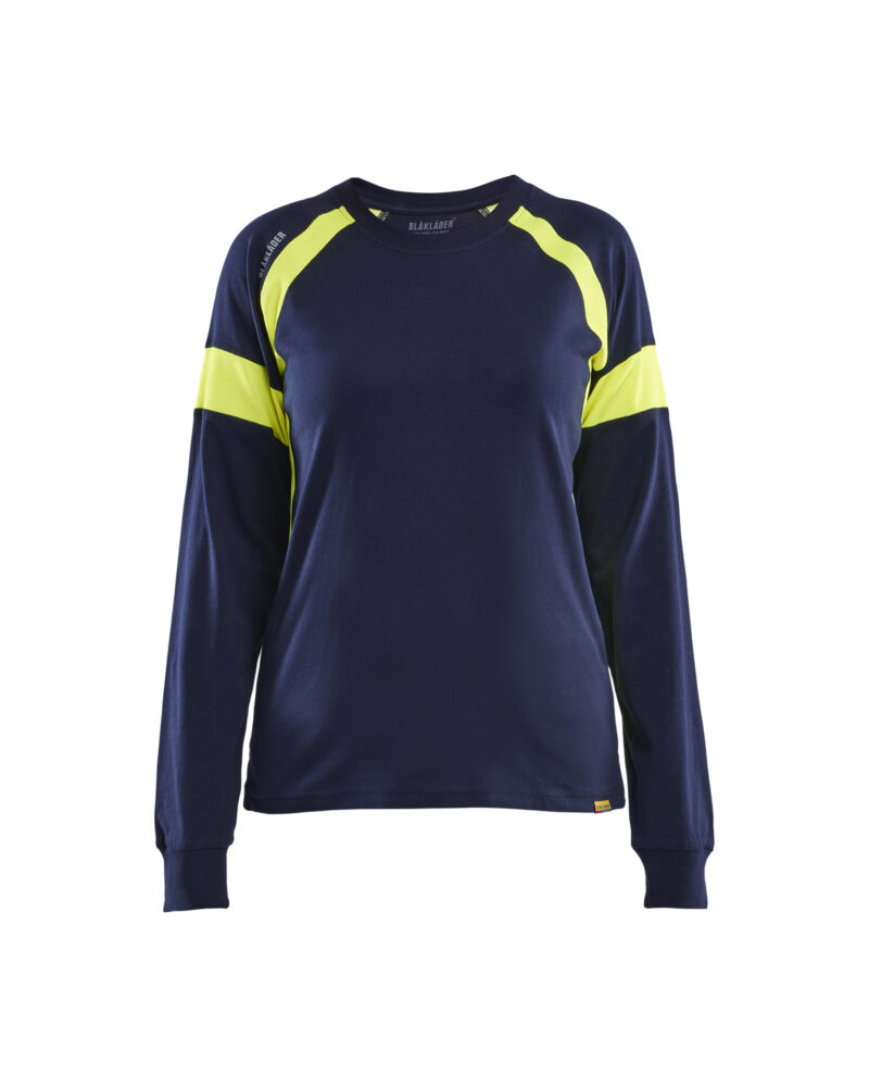 Blåkläder Dames T-shirt lange mouwen Visible 3521 - Marine / High Vis Geel voorkant