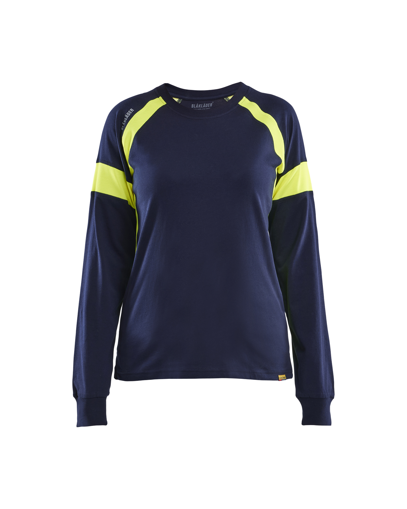 Blåkläder Dames T-shirt lange mouwen Visible 3521 - Marine / High Vis Geel voorkant