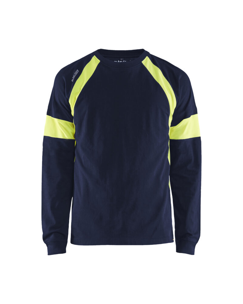 Blåkläder T-shirt lange mouwen visible 3520 - Marine / High Vis Geel voorkant