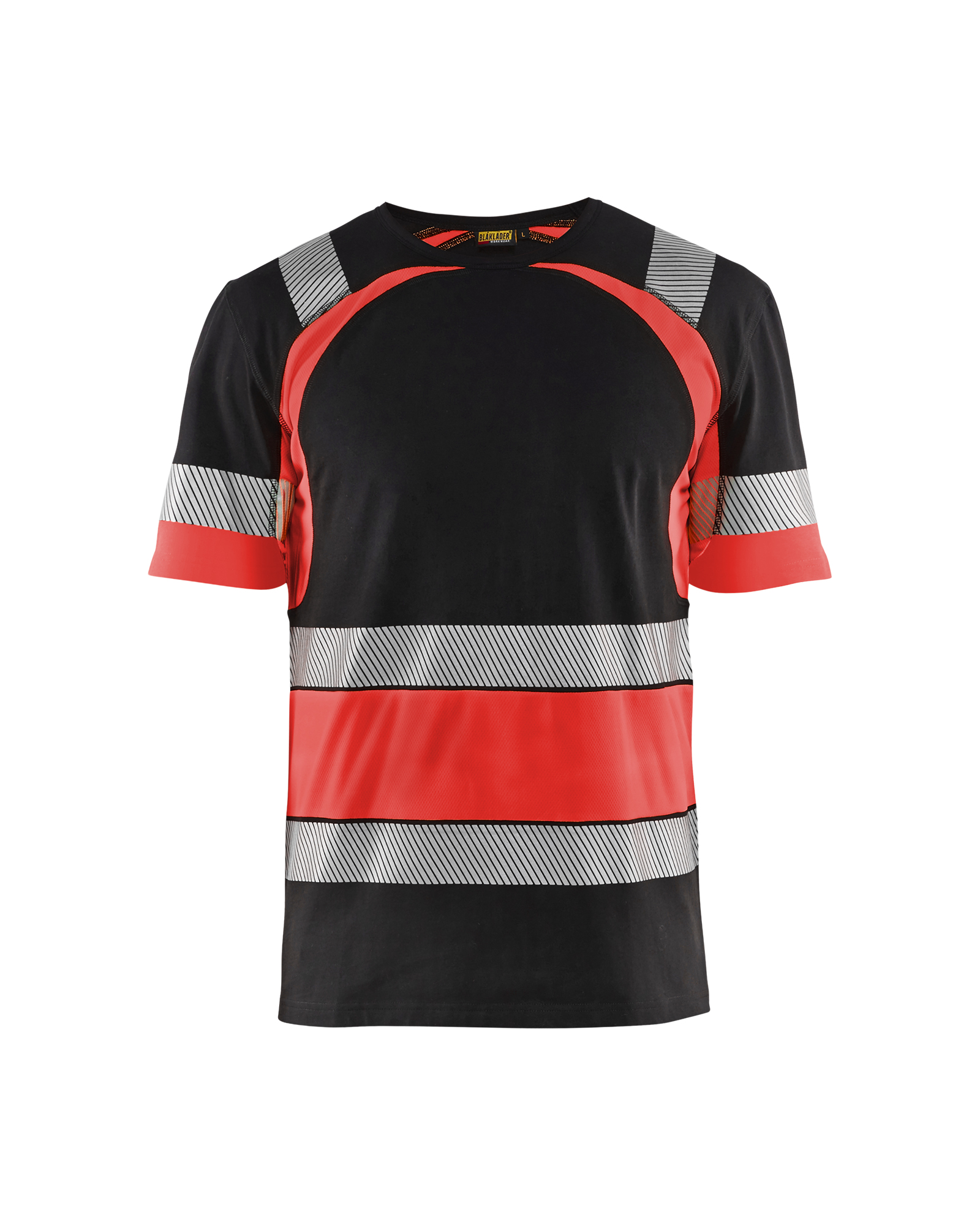 Blåkläder T-shirt High Vis 3421 - Zwart / High Vis Rood voorkant