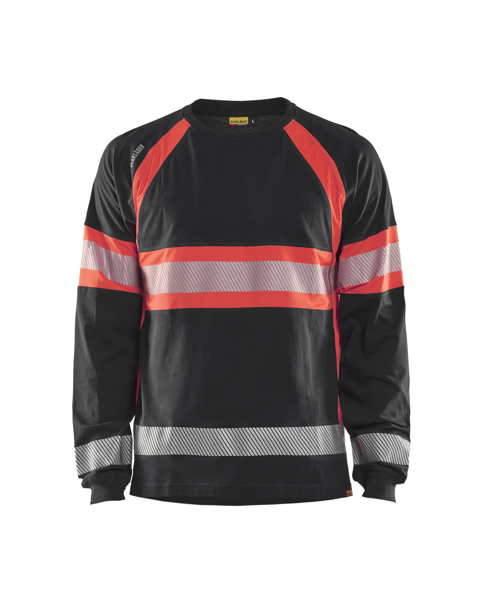 Blåkläder T-shirt lange mouwen High Vis 3510 - Zwart / High Vis Rood voorkant