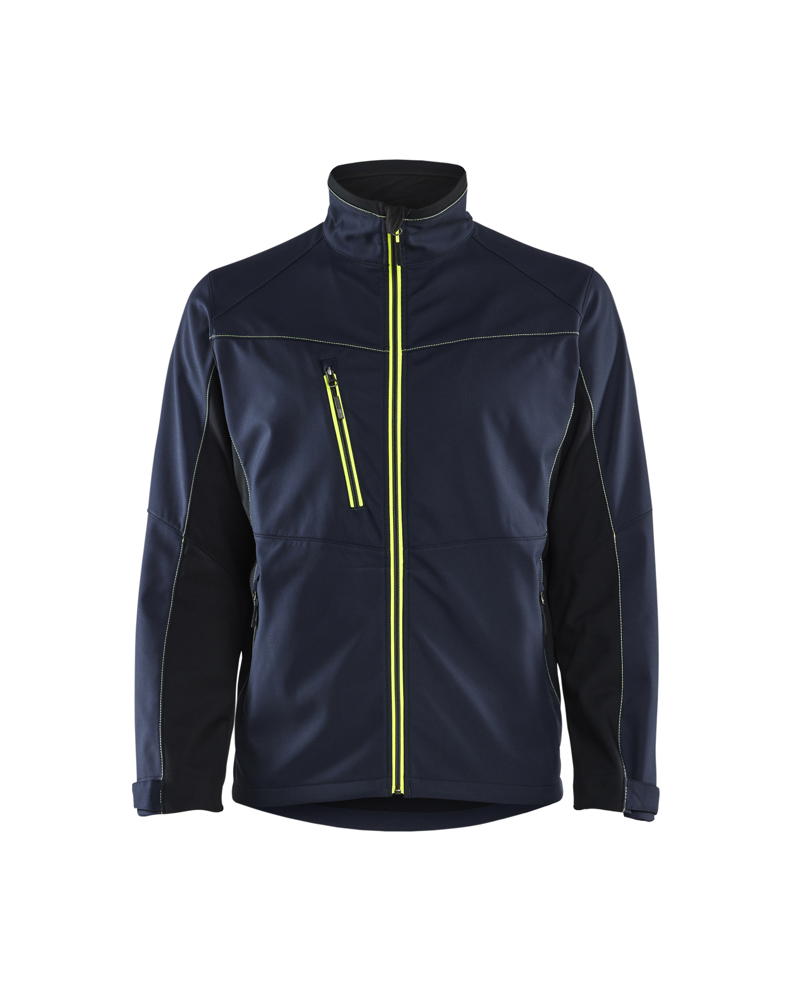 Blåkläder Softshell Jack 4950 - Donker marineblauw / High Vis Geel voorkant