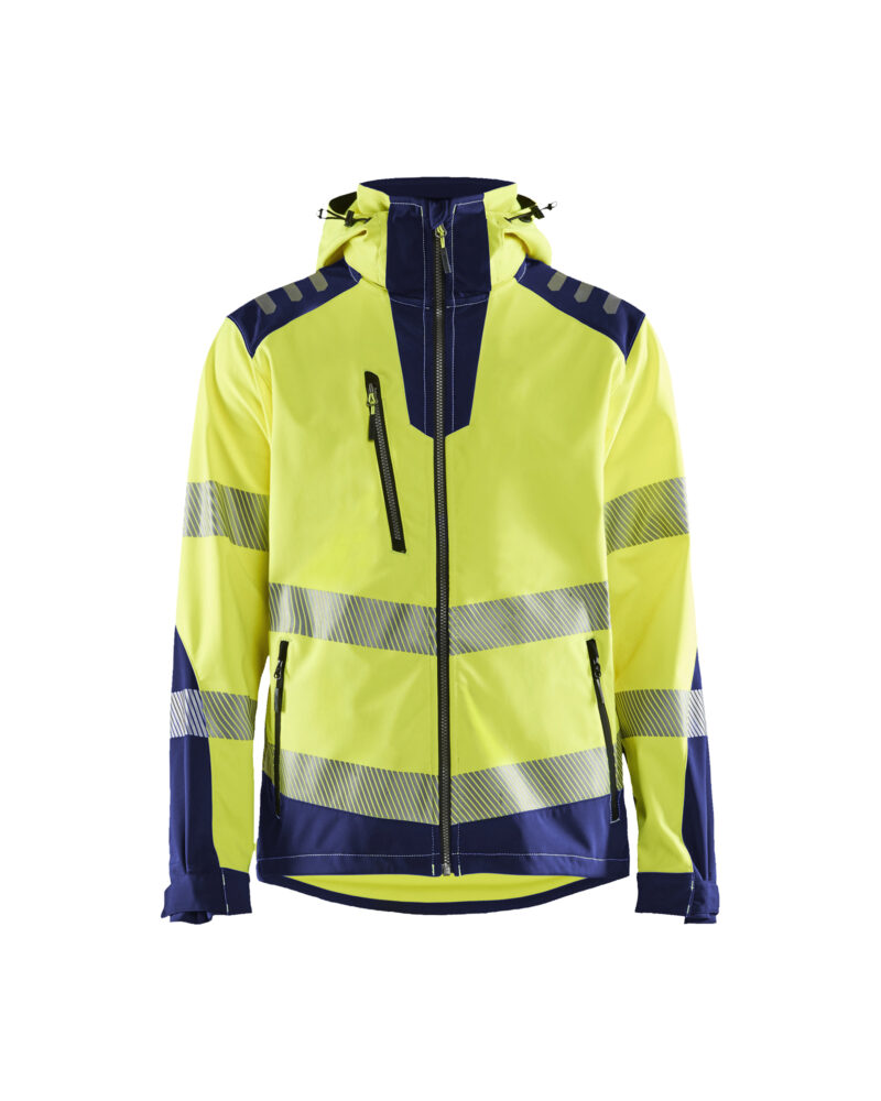Blåkläder Softshell jack High Vis 4491 - High Vis Geel/Marineblauw voorkant