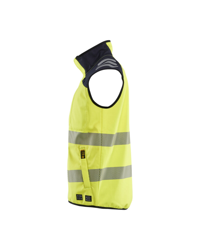 Blåkläder APC 2 Multinorm softshell bodywarmer inherent 3849 - High Vis Geel/Marineblauw zijkant