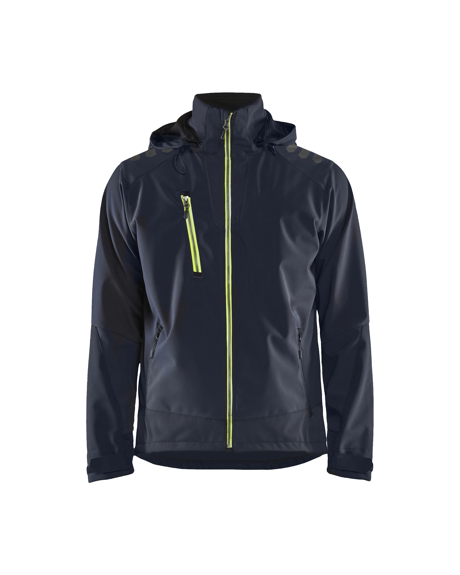 Blåkläder Softshell jack 4749 - Donker marineblauw / High Vis Geel voorkant