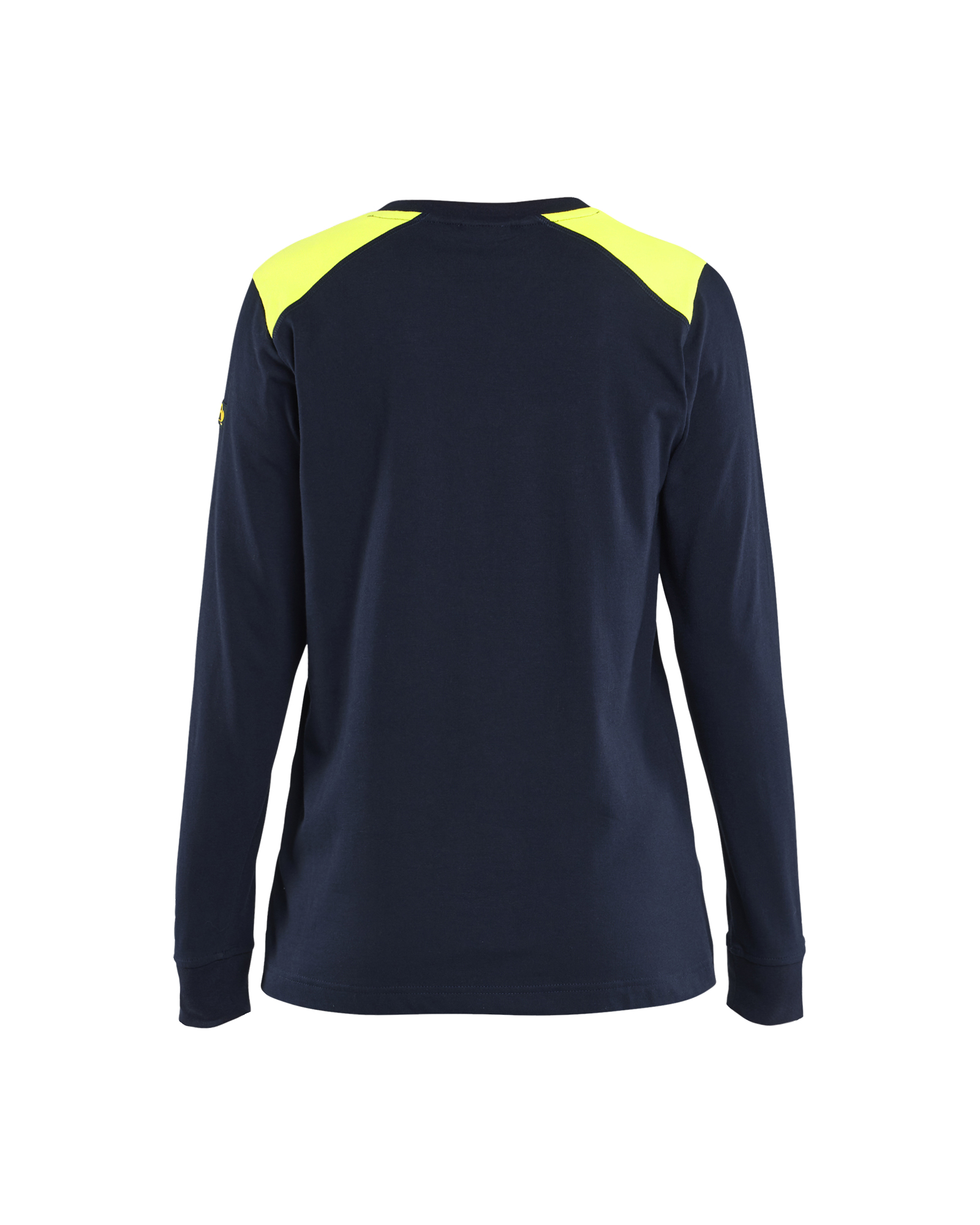 Blåkläder Dames Vlamvertragend t-shirt lange mouwen Inherent 3467 - Marine / High Vis Geel achterkant