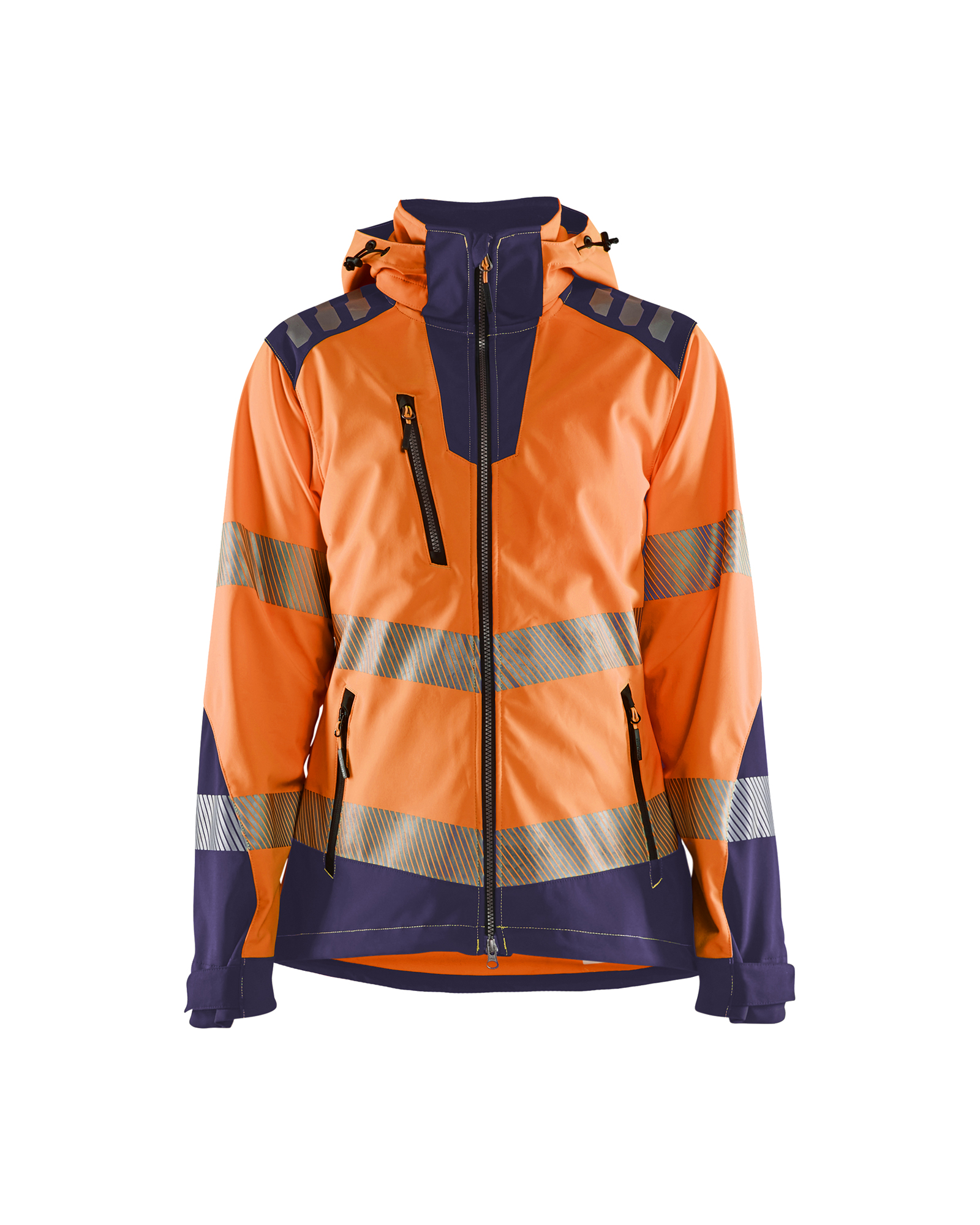 Blåkläder Dames Softshell jack High Vis 4791 - High Vis Oranje/Marineblauw voorkant