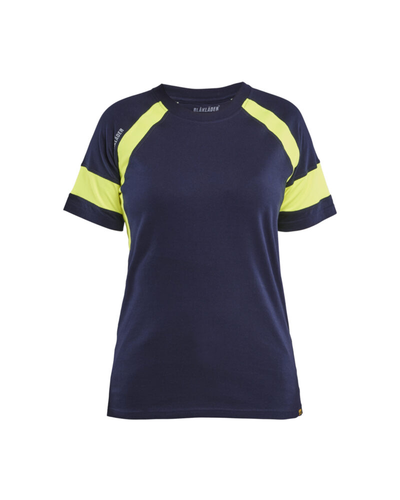 Blåkläder Dames T-shirt Visible 3524 - Marine / High Vis Geel voorkant