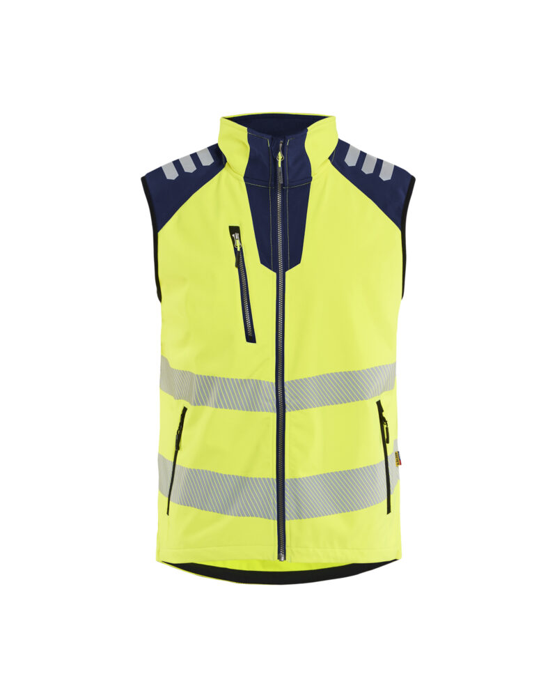 Blåkläder Softshell Bodywarmer High Vis 3091 - High Vis Geel/Marineblauw voorkant