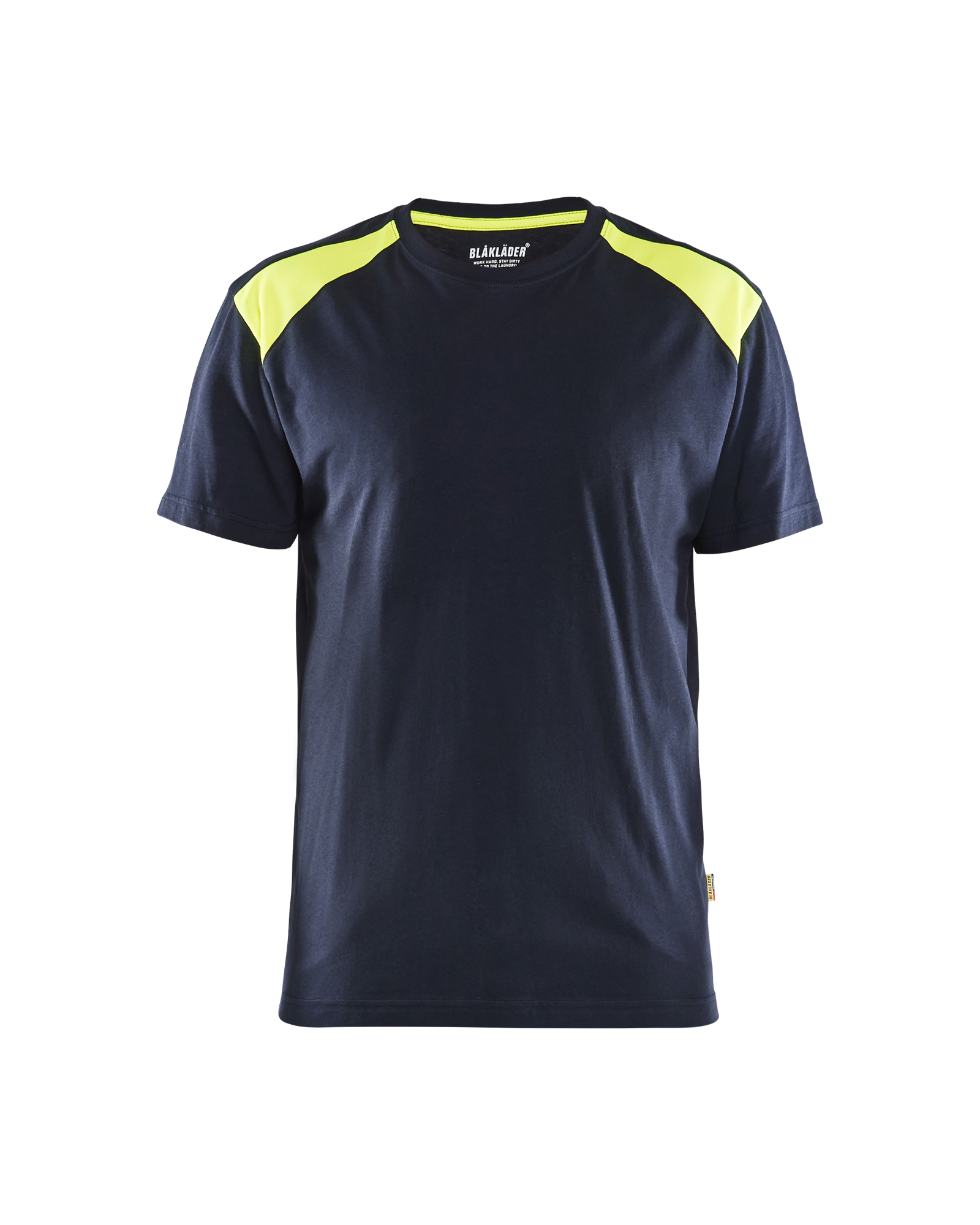 Blåkläder T-shirt 3379 - Donker marineblauw / High Vis Geel voorkant