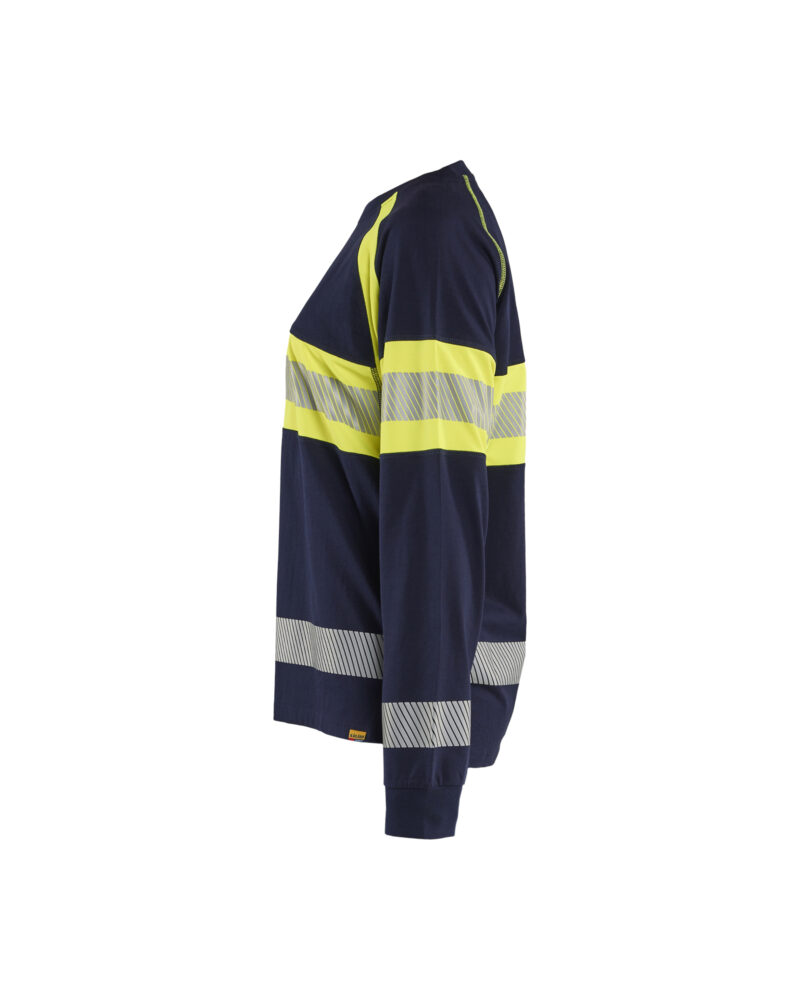 Blåkläder Dames T-shirt lange mouwen High Vis 3610 - Marine / High Vis Geel zijkant