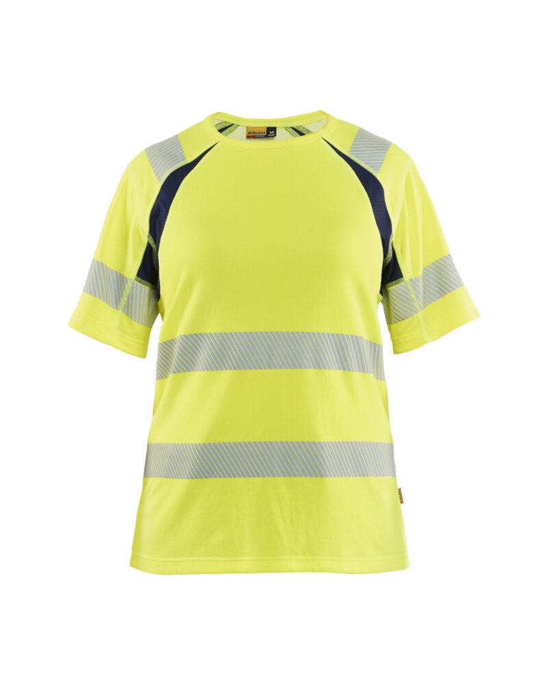 Blåkläder Dames T-shirt High Vis 3503 - High Vis Geel/Marineblauw voorkant