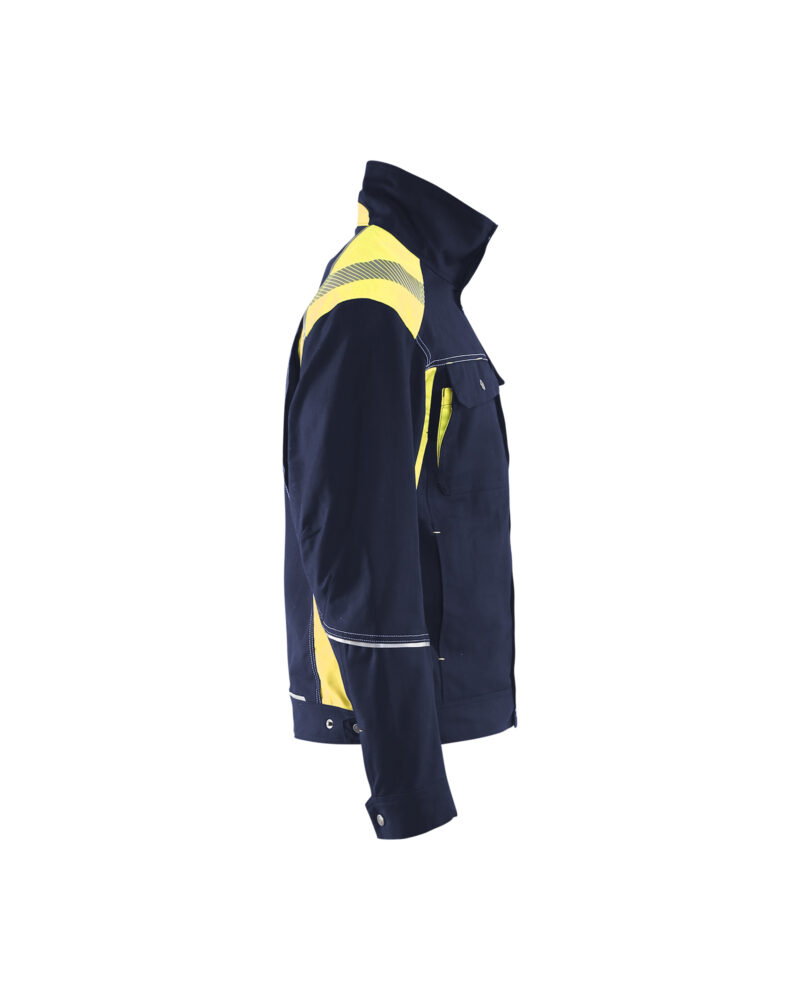 Blåkläder Jack. Ongevoerd Visible 4095 - Marine / High Vis Geel zijkant