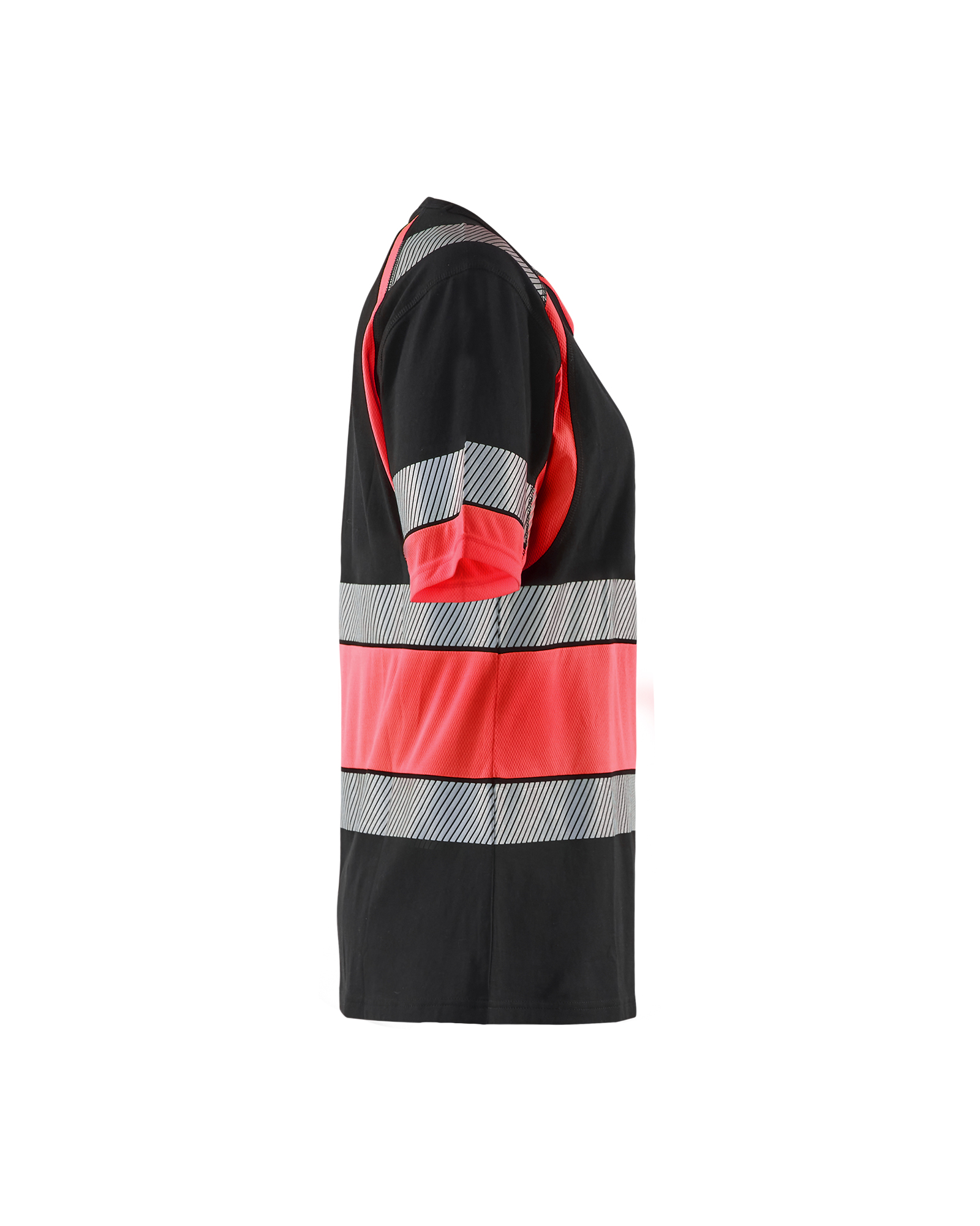 Blåkläder Dames T-Shirt High Vis 3410 - Zwart / High Vis Rood zijkant