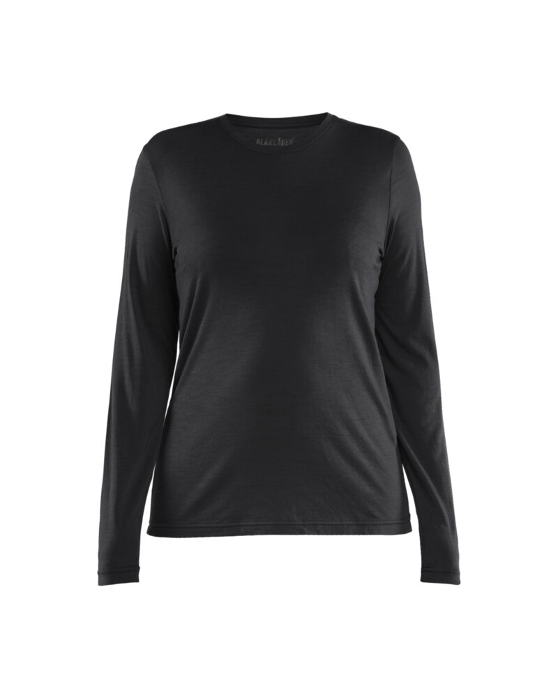 Blåkläder Dames T-shirt met lange mouwen merinowol 3539 - Zwart voorkant