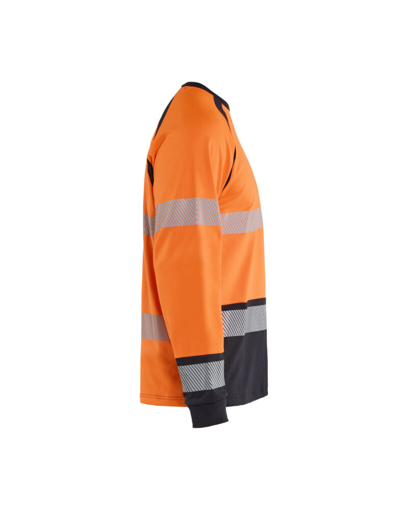Blåkläder Multinorm T-shirt lange mouwen inherent 3436 - High Vis Oranje/Marineblauw zijkant