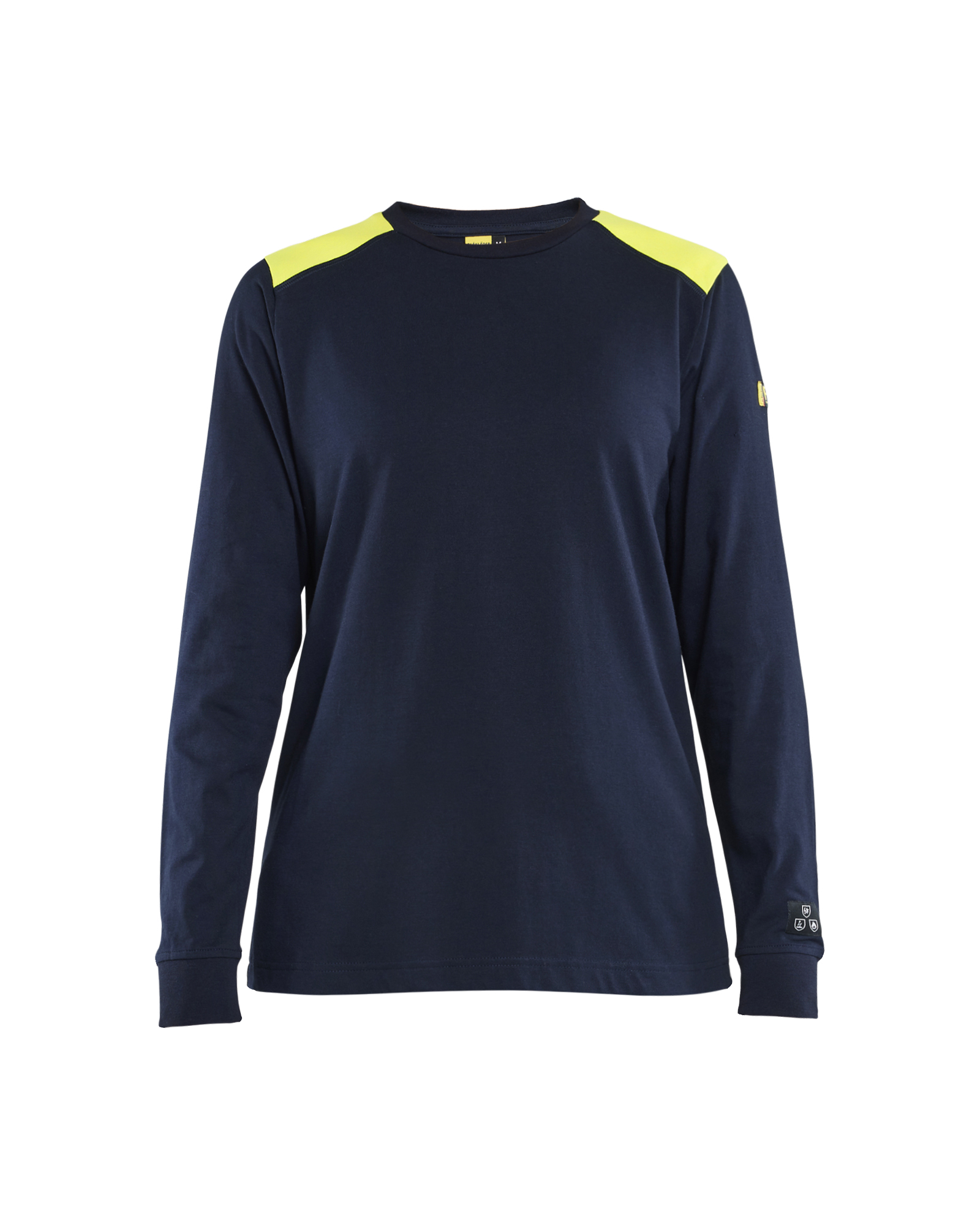 Blåkläder Dames Vlamvertragend t-shirt lange mouwen Inherent 3467 - Marine / High Vis Geel voorkant