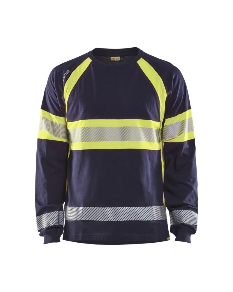 Blåkläder T-shirt lange mouwen High Vis 3510 - Marine / High Vis Geel voorkant