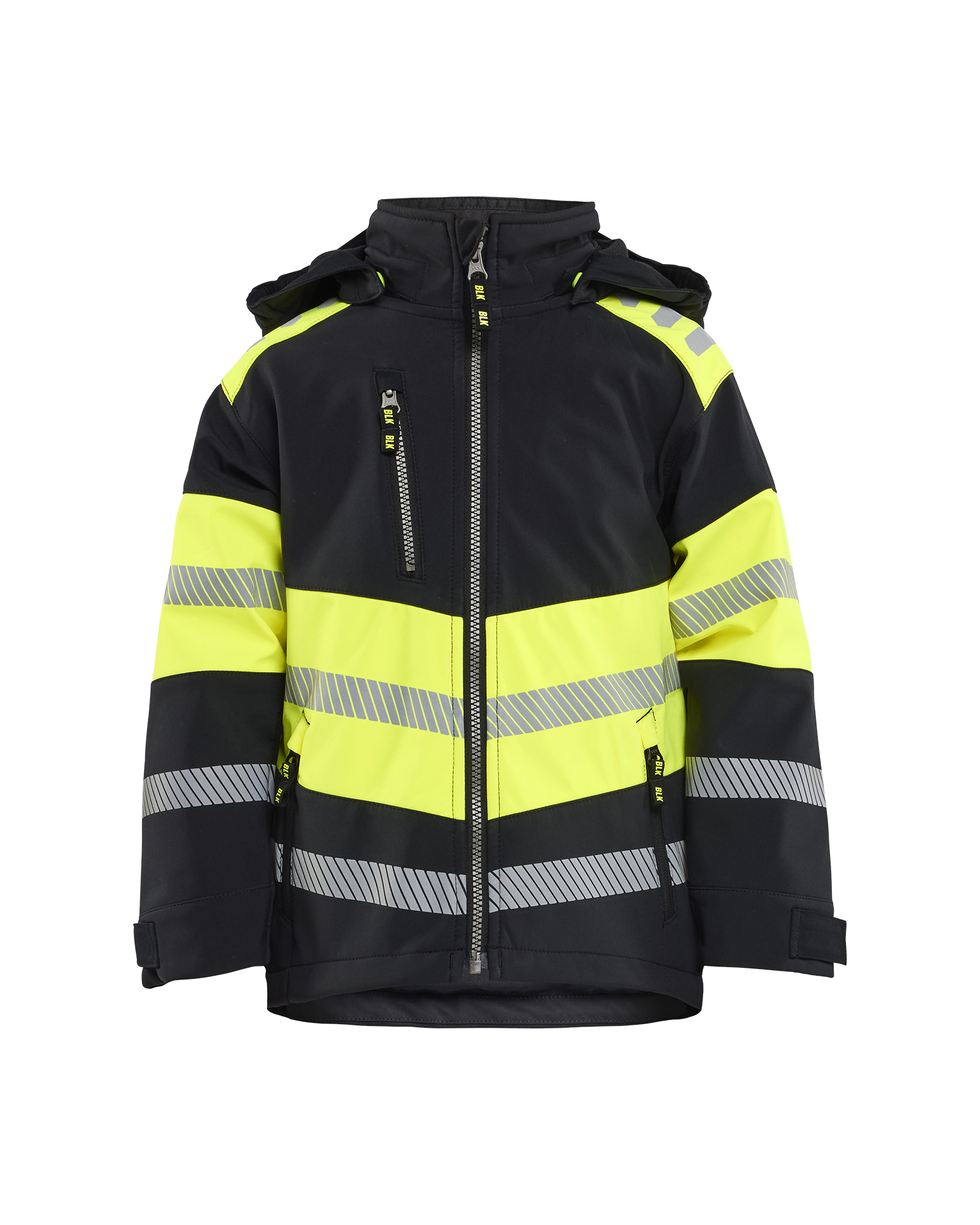Blåkläder Kids Softshell jack 5211 - Zwart / High Vis Geel voorkant