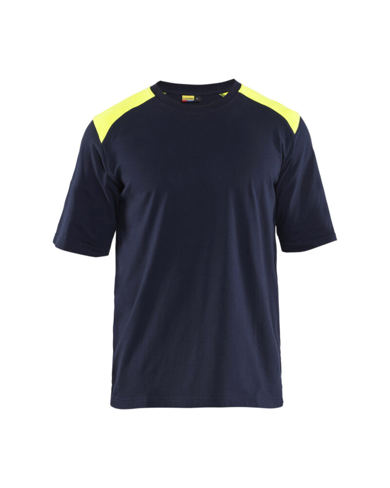 Blåkläder Vlamvertragend T-shirt Inherent 3476 - Marine / High Vis Geel voorkant