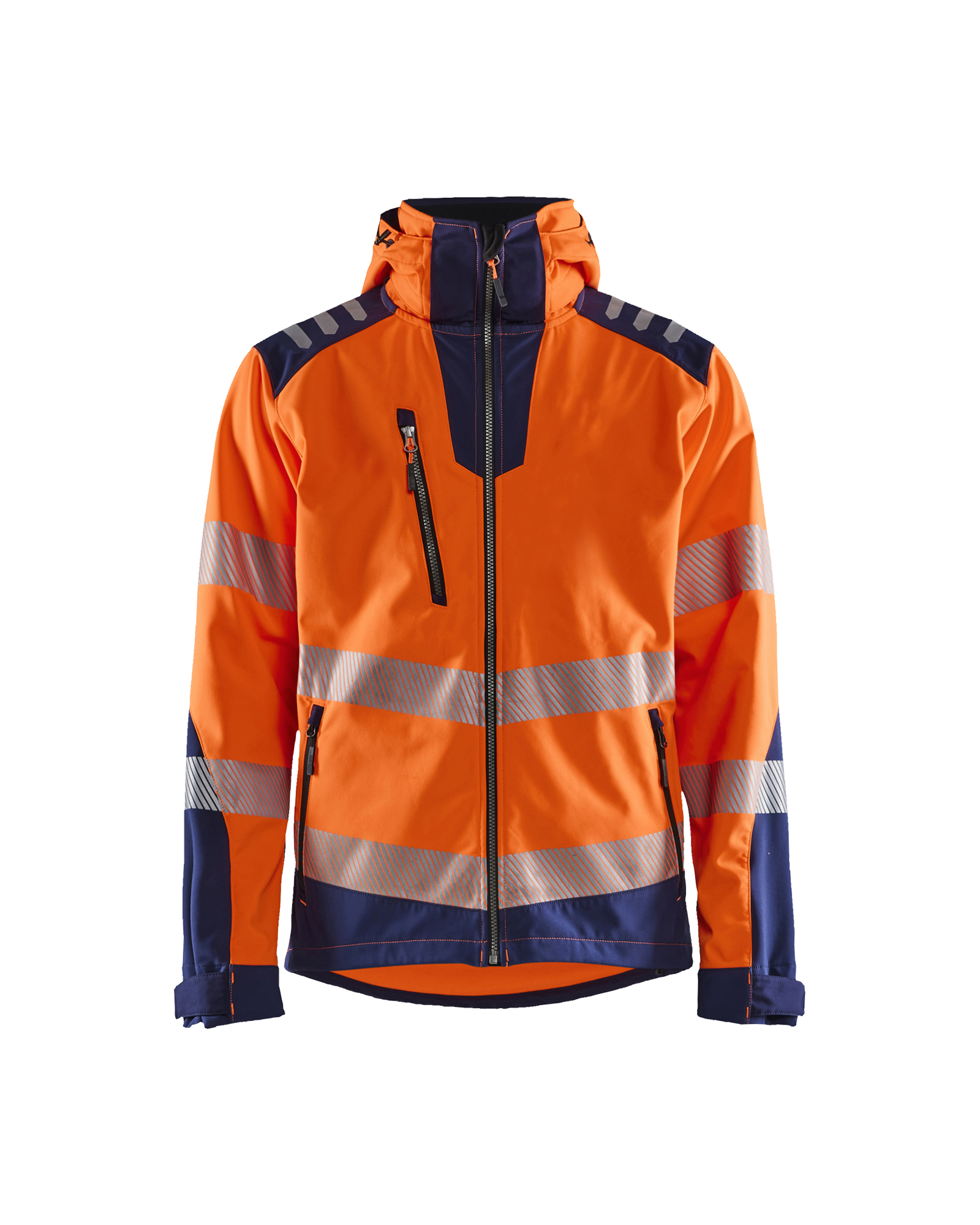 Blåkläder Softshell jack High Vis 4491 - High Vis Oranje/Marineblauw voorkant