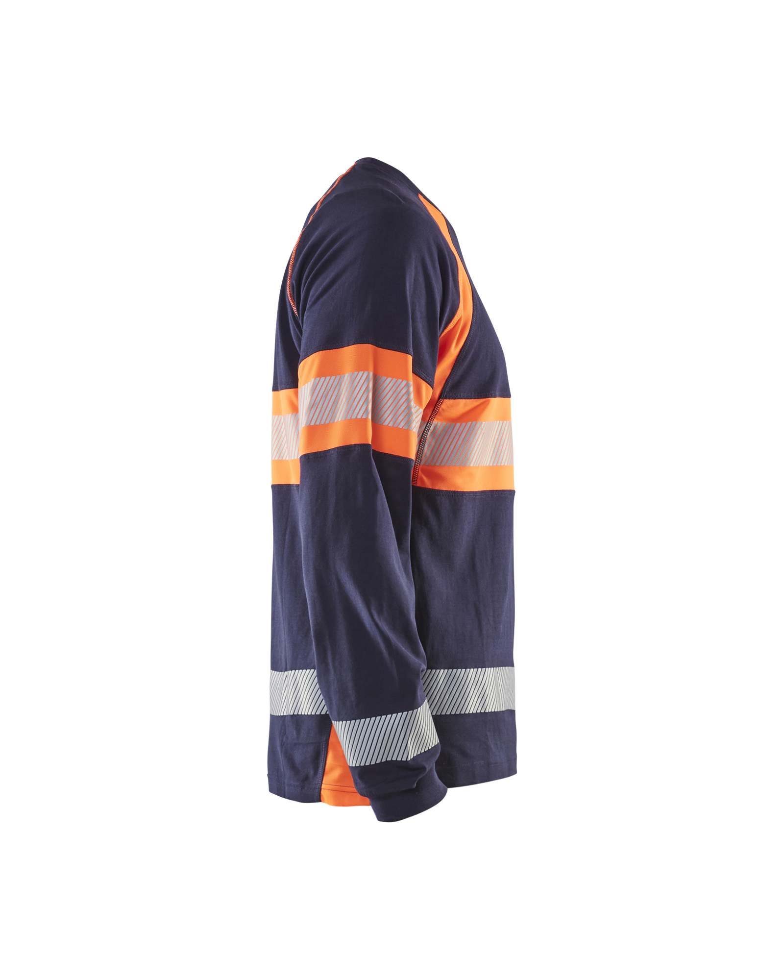 Blåkläder T-shirt lange mouwen High Vis 3510 - Marineblauw / Oranje zijkant