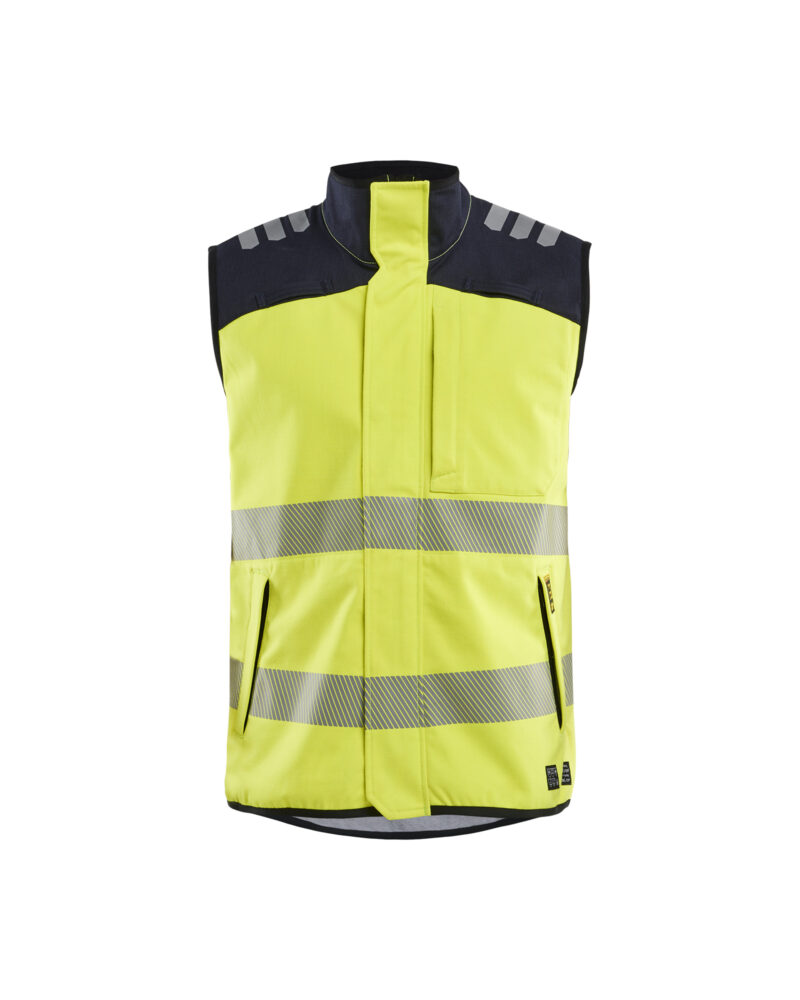 Blåkläder APC 2 Multinorm softshell bodywarmer inherent 3849 - High Vis Geel/Marineblauw voorkant