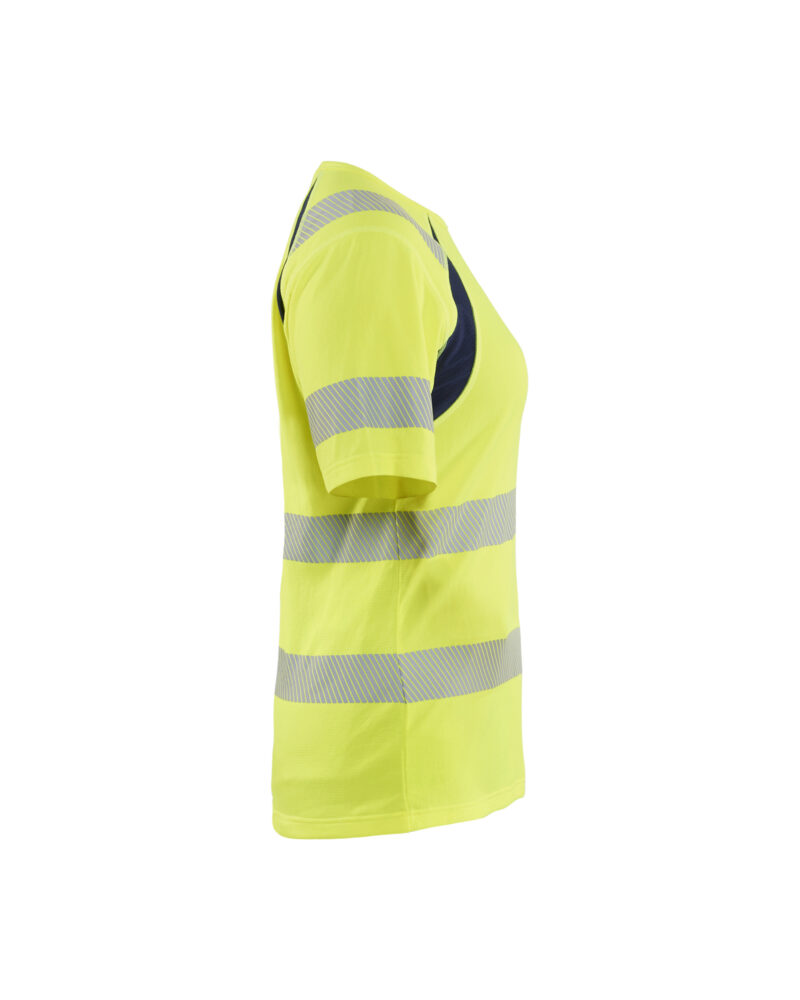 Blåkläder Dames T-shirt High Vis 3503 - High Vis Geel/Marineblauw zijkant