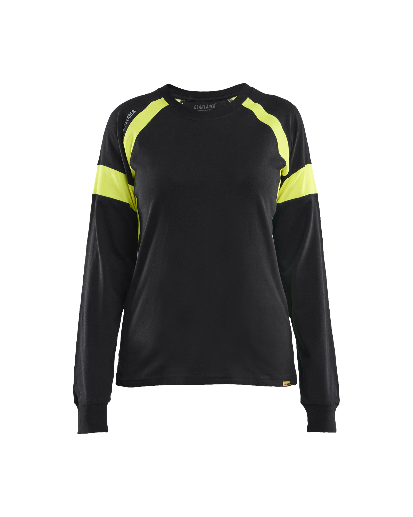 Blåkläder Dames T-shirt lange mouwen Visible 3521 - Zwart / High Vis Geel voorkant