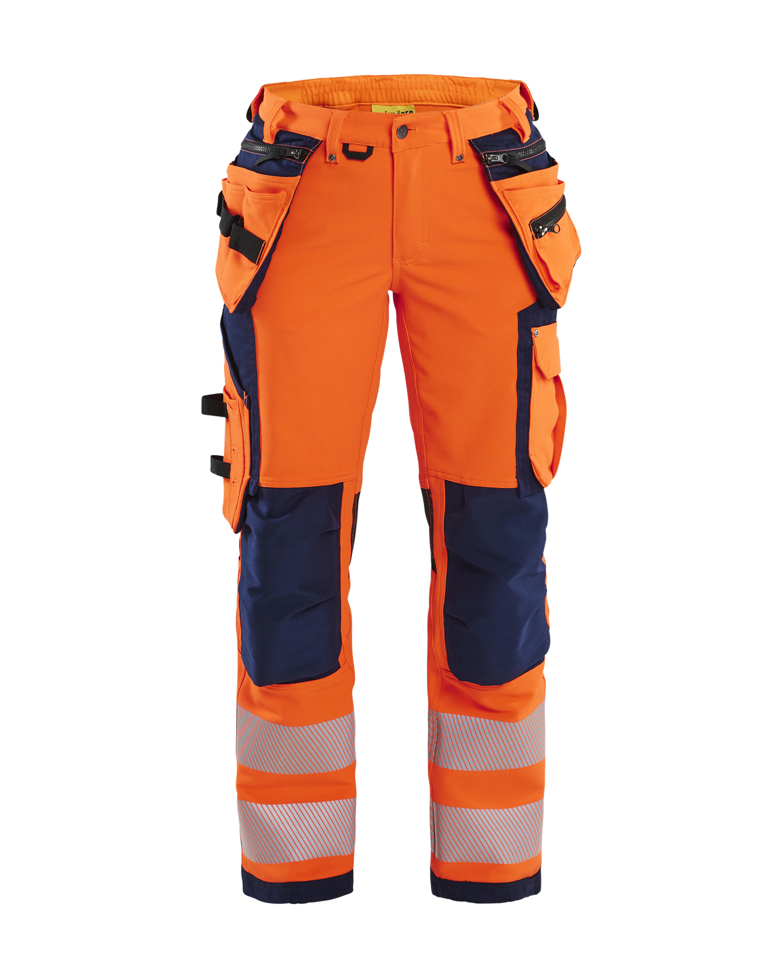 Blåkläder Dames High Vis werkbroek 4-weg stretch met gereedschapszakken 7197 - kleur High Vis Oranje/Marineblauw
