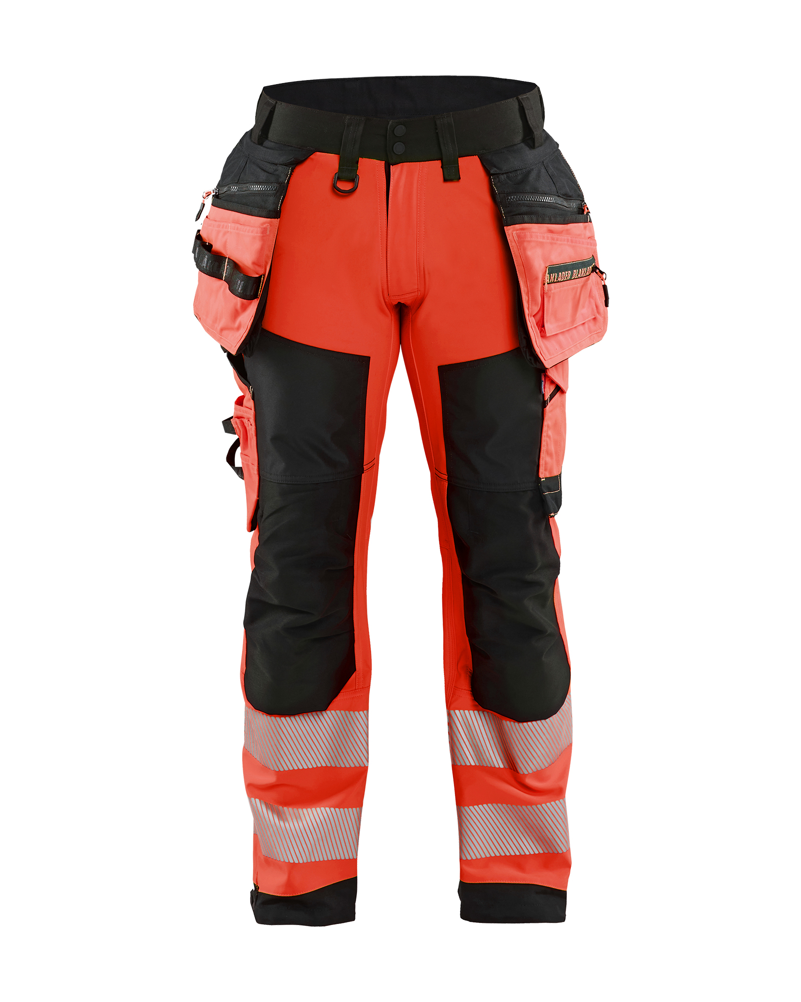 Blåkläder High Vis werkbroek softshell met afneembare gereedschapszakken 1820 - kleur High Vis Rood/Zwart