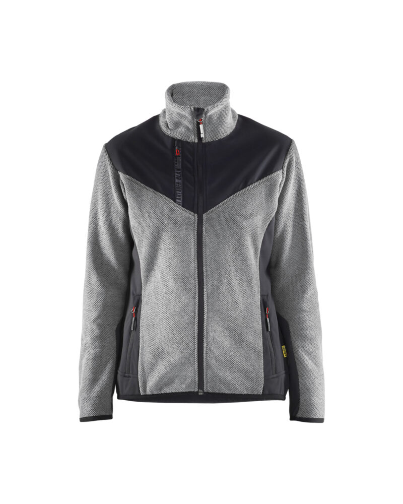 Blåkläder Dames gebreid vest met softshell 5943 - Grijs mêlee/Zwart voorkant