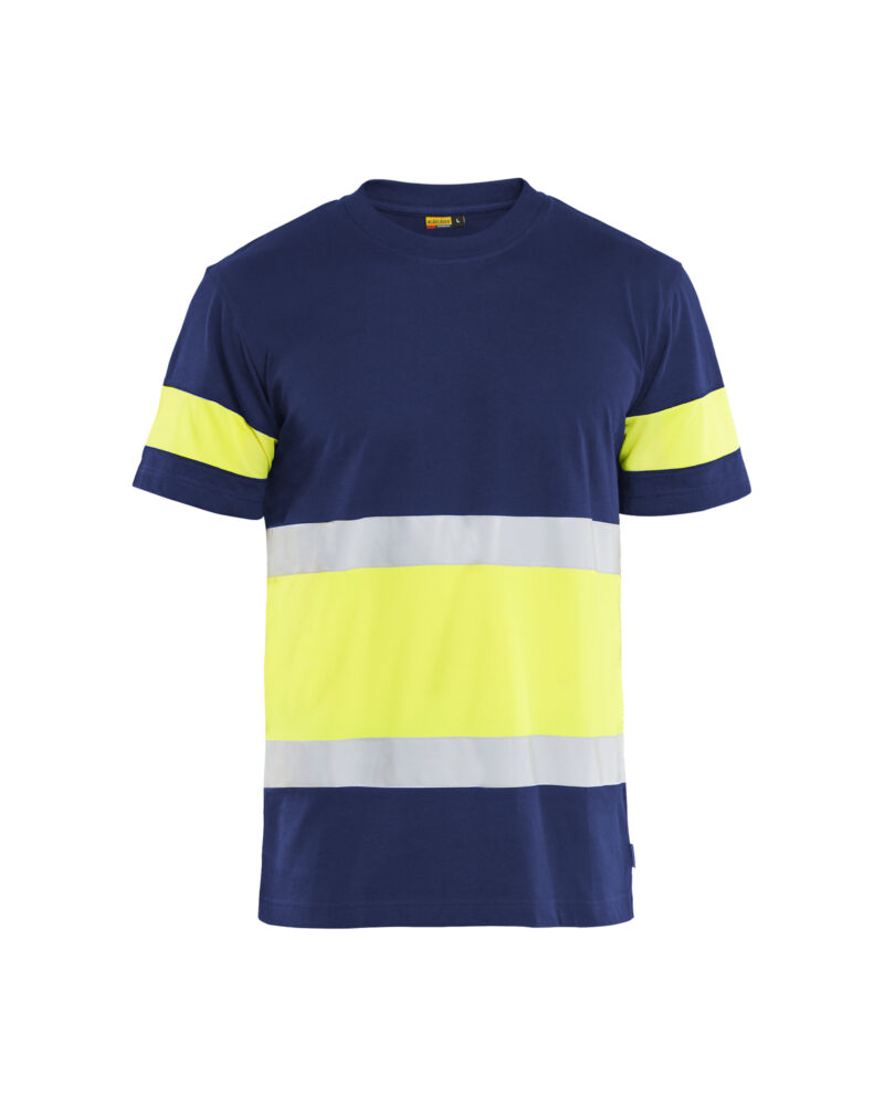 Blåkläder T-shirt High Vis 3387 - Marine / High Vis Geel voorkant