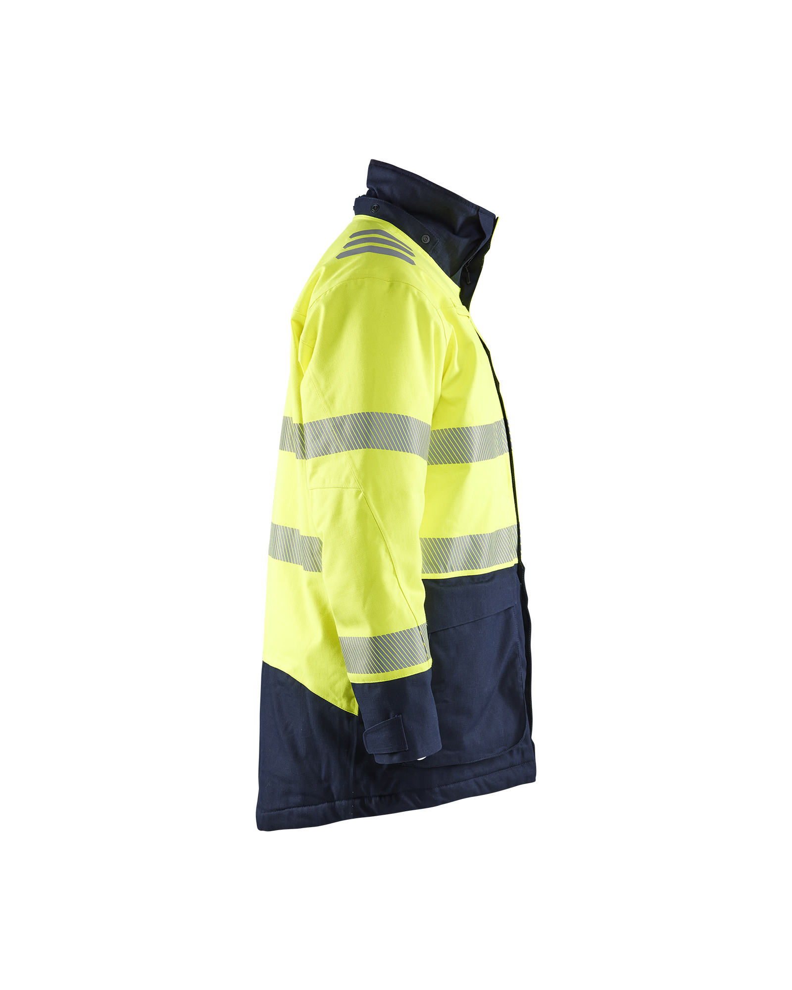 Blåkläder APC 2 Multinorm Winterparka inherent 4527 - High Vis Geel/Marineblauw zijkant