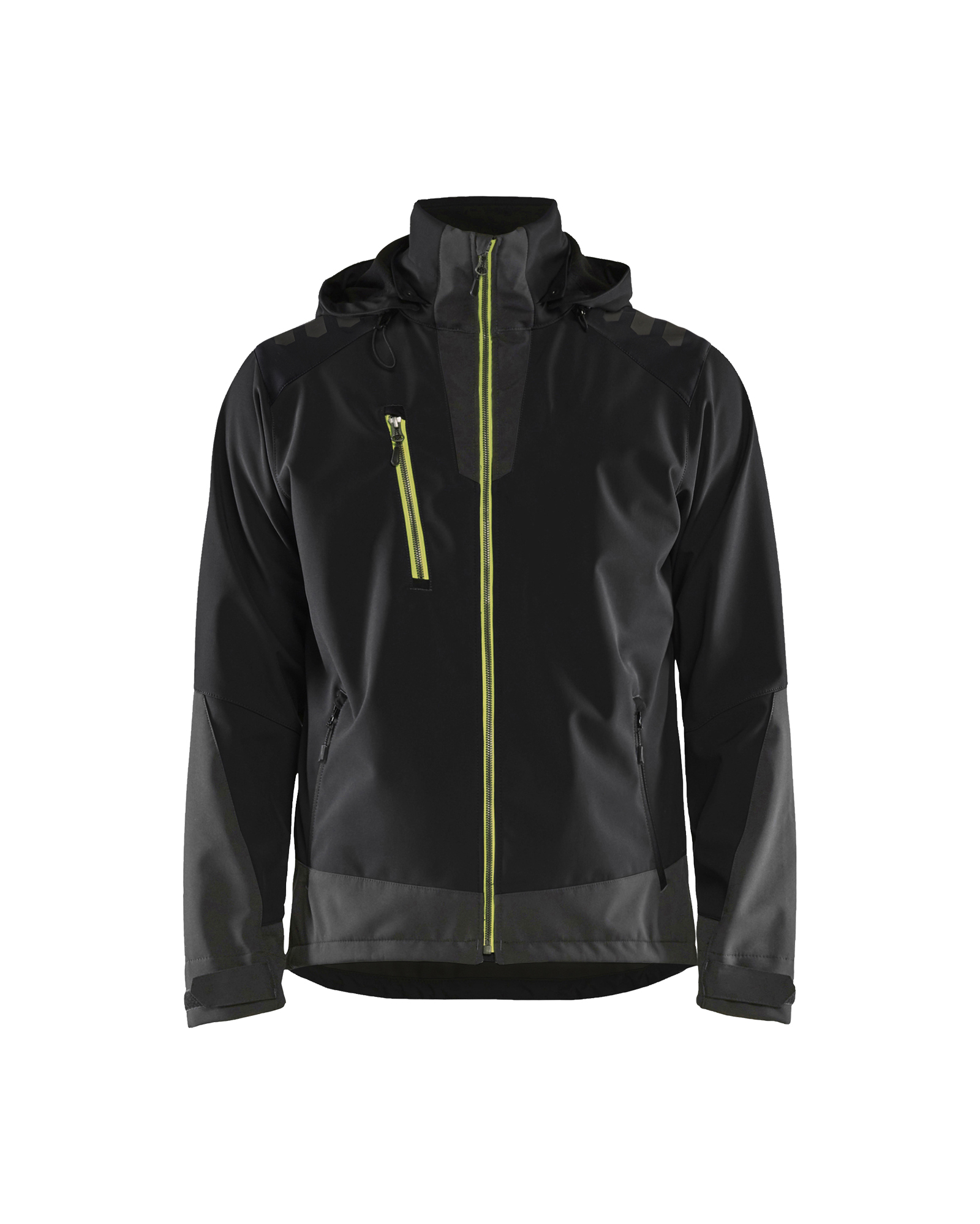 Blåkläder Softshell jack 4749 - Zwart / High Vis Geel voorkant