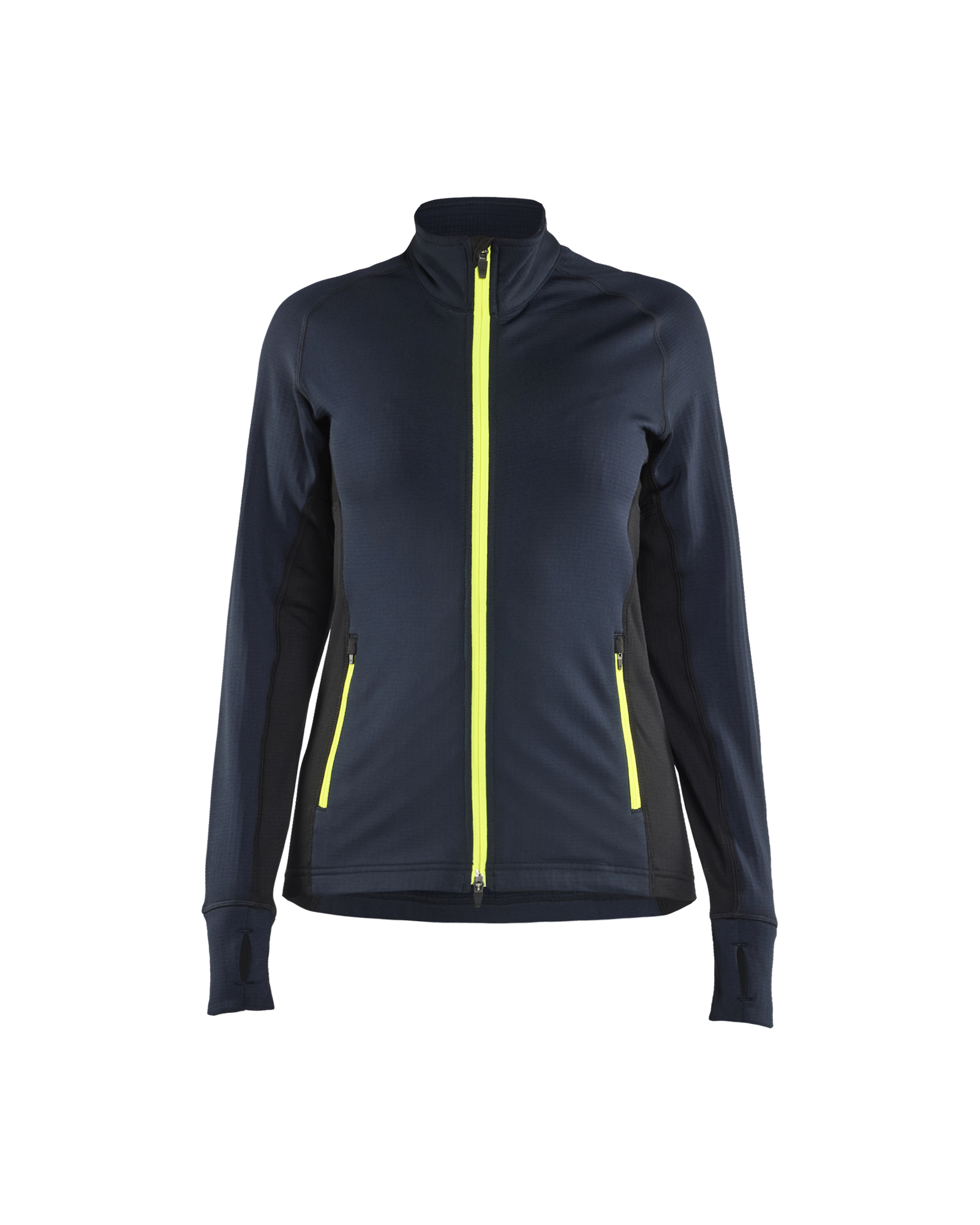 Blåkläder STRIKER Dames fleecejack 4745 - Donker marineblauw / High Vis Geel voorkant