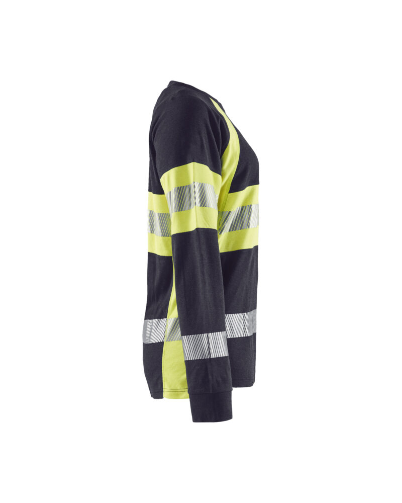 Blåkläder Dames Multinorm T-shirt lange mouwen Inherent 3494 - Marine / High Vis Geel zijkant