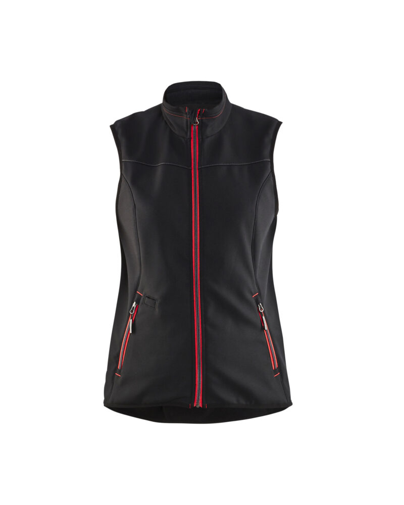 Blåkläder Dames softshell bodywarmer 3851 - Zwart/Rood voorkant