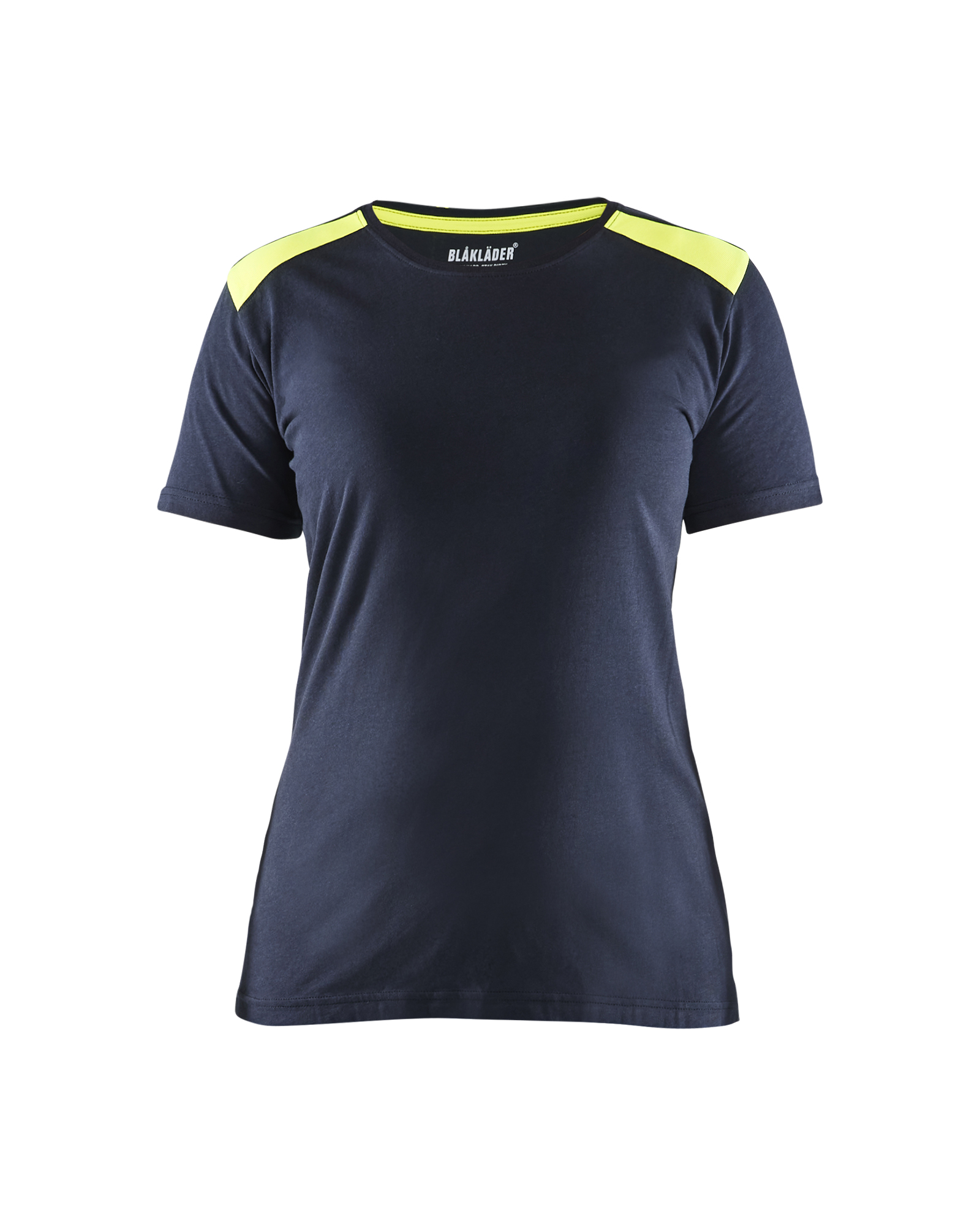 Blåkläder Dames T-shirt bi-colour 3479 - Donker marineblauw / High Vis Geel voorkant