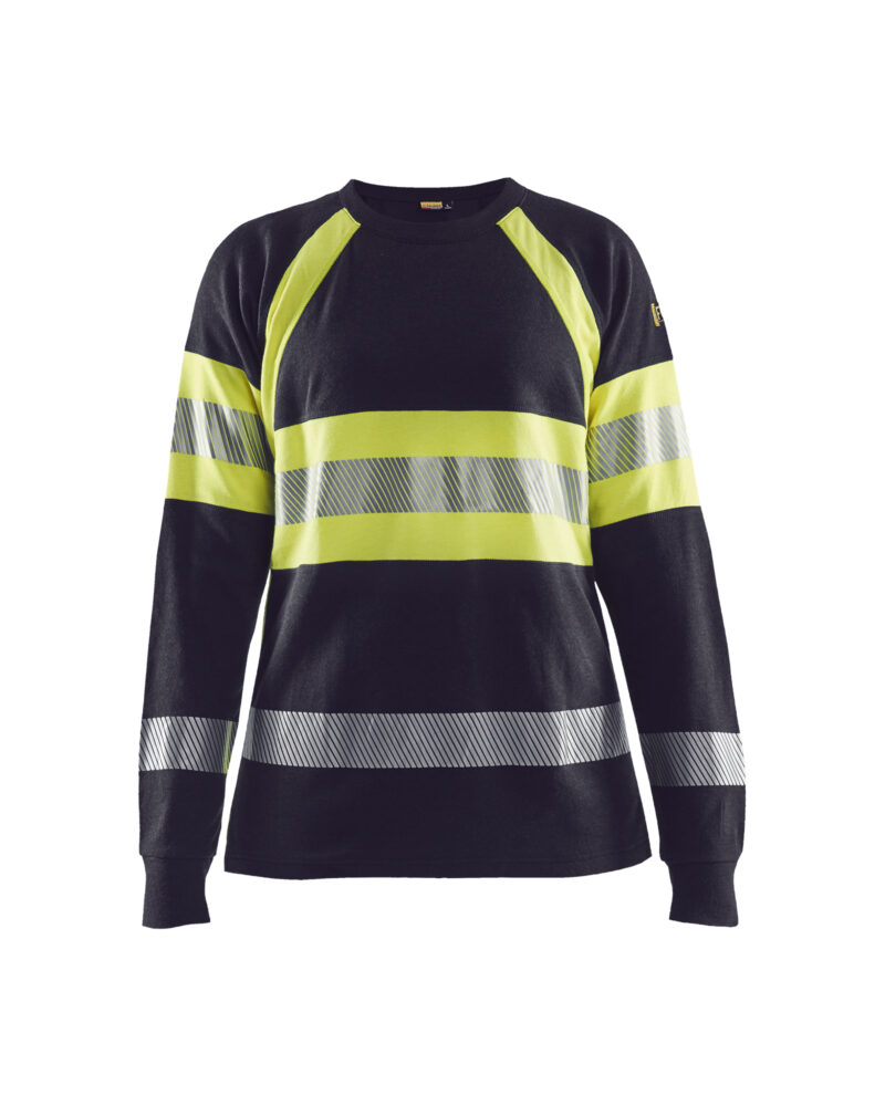 Blåkläder Dames Multinorm T-shirt lange mouwen Inherent 3494 - Marine / High Vis Geel voorkant