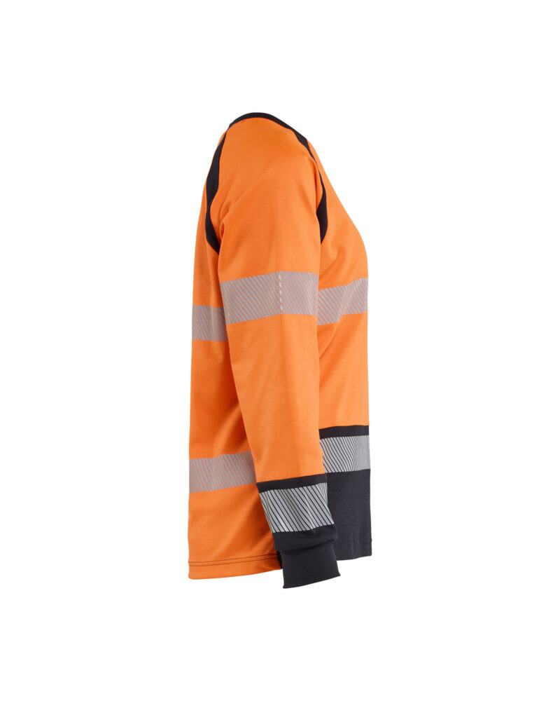 Blåkläder Dames multinorm T-shirt lange mouwen inherent 3437 - High Vis Oranje/Marineblauw zijkant