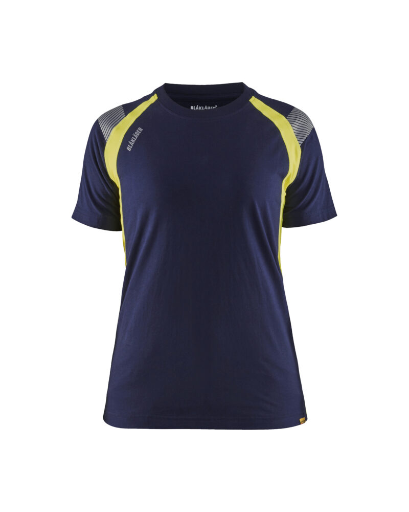Blåkläder Dames T-shirt Visible 3402 - Marine / High Vis Geel voorkant