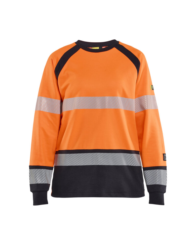 Blåkläder Dames multinorm T-shirt lange mouwen inherent 3437 - High Vis Oranje/Marineblauw voorkant